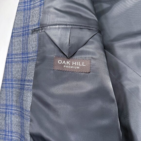 Oak Hill Premium 48 XL Blue Gray Check 2-Button Wool Blazer Sport Coat Jacket - Picture 3 of 6